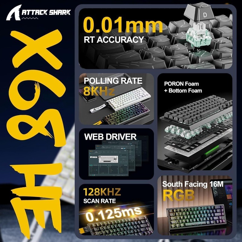 ATTACK SHARK X68 HE 8000Hz Rap - Keyboard Gaming Mac ulasan dan harga